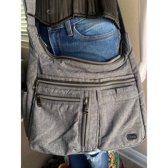 Lug Double Dutch Crossbody Bag Heather Grey RFID Water Bottle Slot - Picture 3 of 9